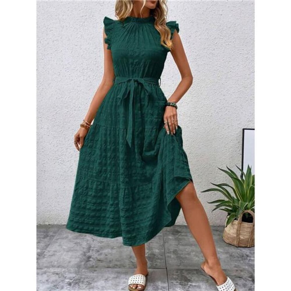 Tied Ruffled Cap Sleeve Midi Dress - Picture 7 of 16